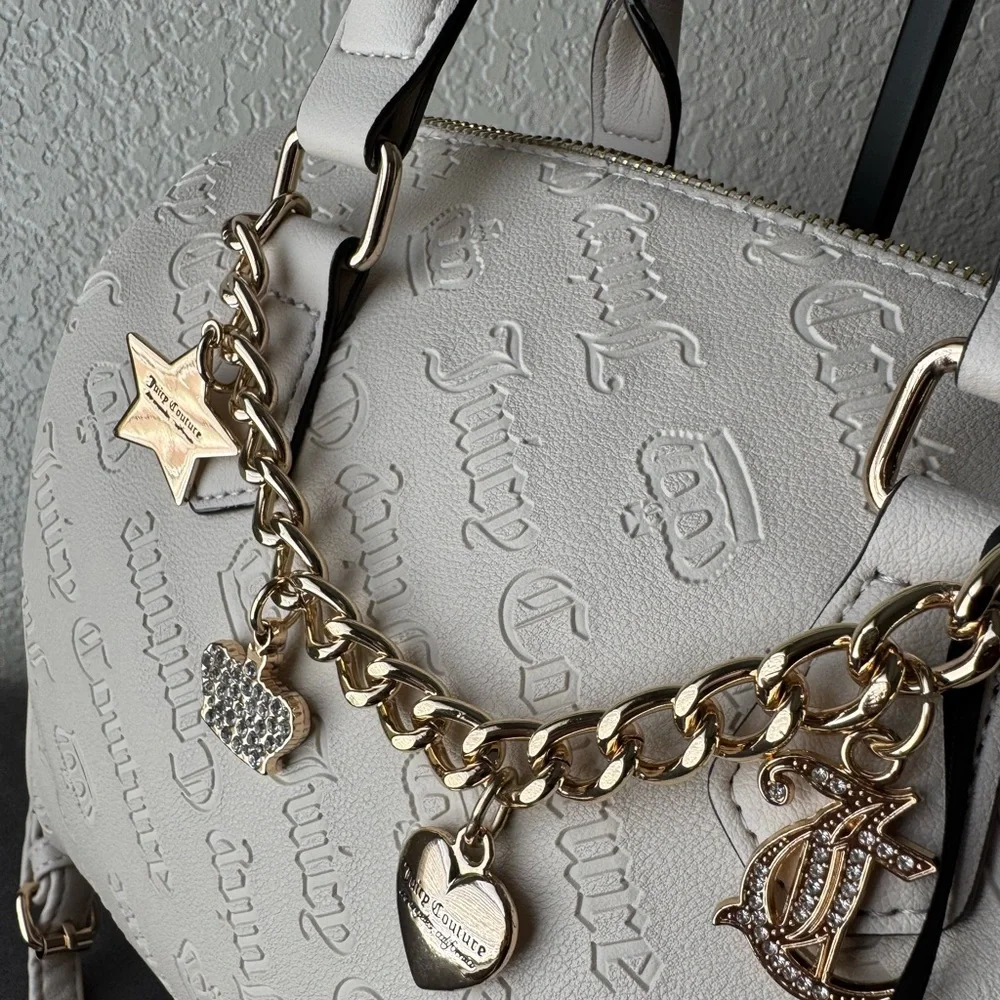 NWT Juicy Couture Tan/Beige Embossed Satchel with Shoulder Strap